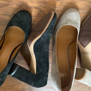 Franco Sarto Suede Block Heal Pumps - Size 11 - Black and Taupe